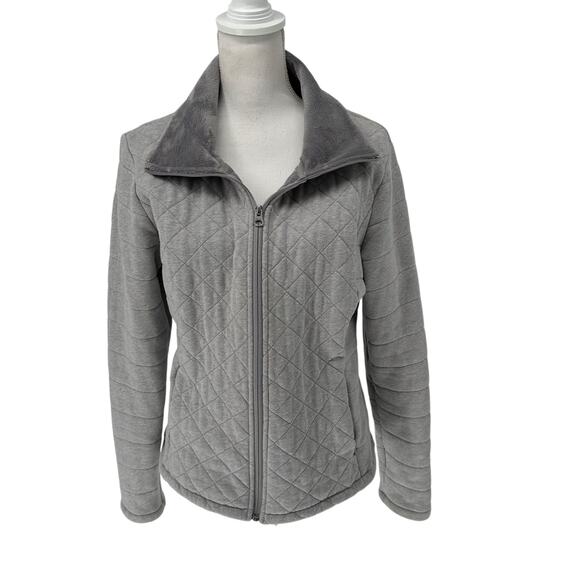 The North Face Gray Carolina Crop Quilted Fleece Lined Jacket Large - Picture 1 of 8